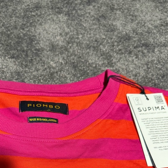NWT Piombo Pink Orange Striped Short Sleeve Cotton Tee Shirt Women Small - Picture 5 of 6